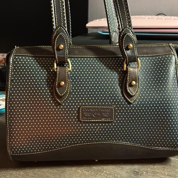 DOONEY & BOURKE Blue/Yellow/Black Leather Cabrio Top Zip Shoulder Made in USA - Picture 2 of 14